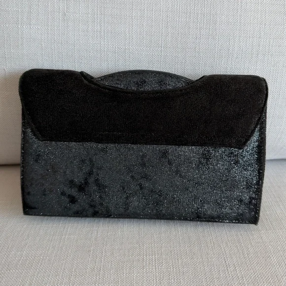 KRIZIA Vintage Y2K Black Gunmetal Shimmer Evening Clutch Made in Italy - Picture 6 of 16